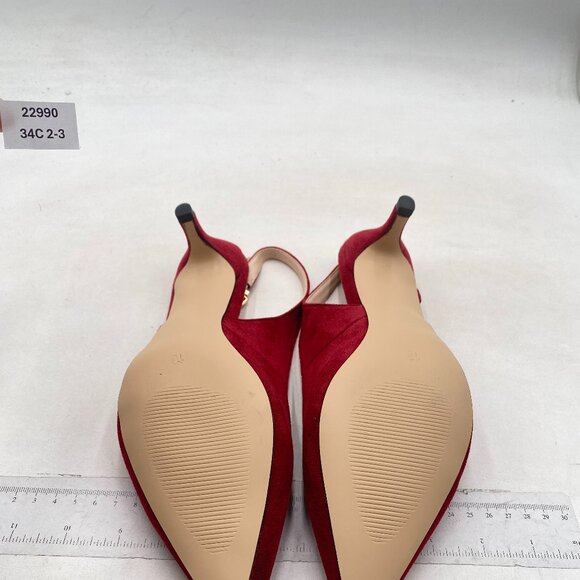 FSJ Women Classic Slingback Pumps Low Kitten Mid Heels Sandals Pointy Toe Red - Picture 7 of 8